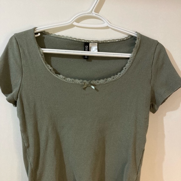 Sage green H&M ribbed scoop neck top - Picture 1 of 2